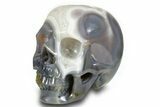 Realistic Polished Banded Agate Skull with Quartz Crystal Pocket #378636-4